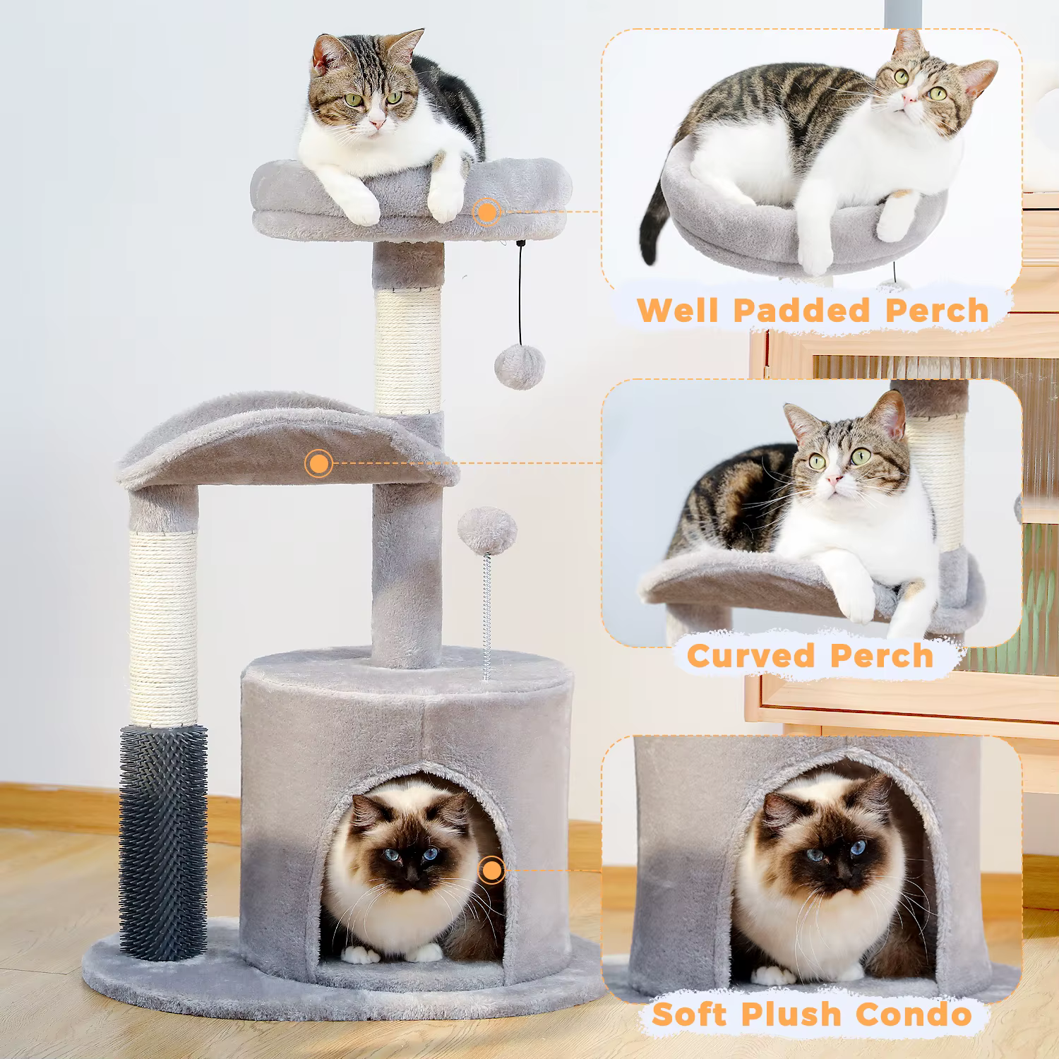 Tour de petit arbre à chat d'intérieur pour chats, jouet coule pour chat de taille moyenne, condo po