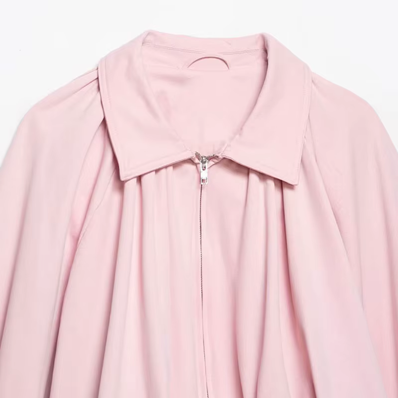 Veste Bomber Femme NLZGMSJ Printemps 2026 Manches Bouffantes Plissées Fermeture Éclair Manteau Ample