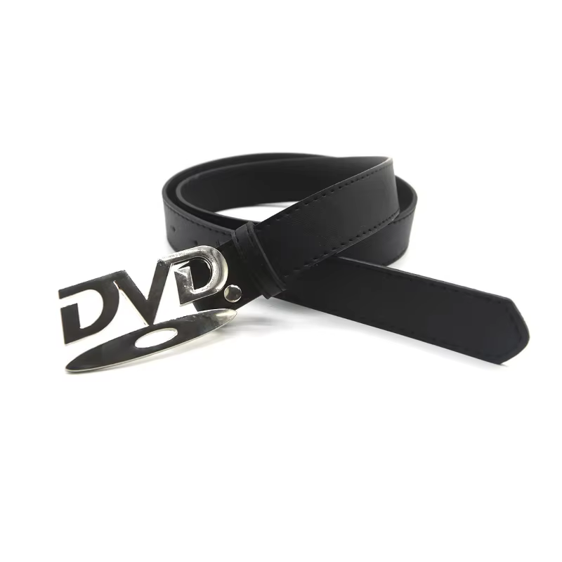 Ceinture unisexe à boucle DVD nostalgique, polyvalente, noire et blanche, décorative, pour hommes et