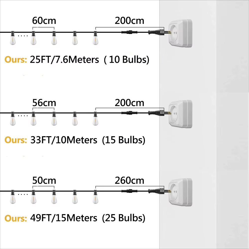 Guirlande lumineuse d'extérieur étanche G40, verre laiteux givré E12, ampoules LED de remplacement,