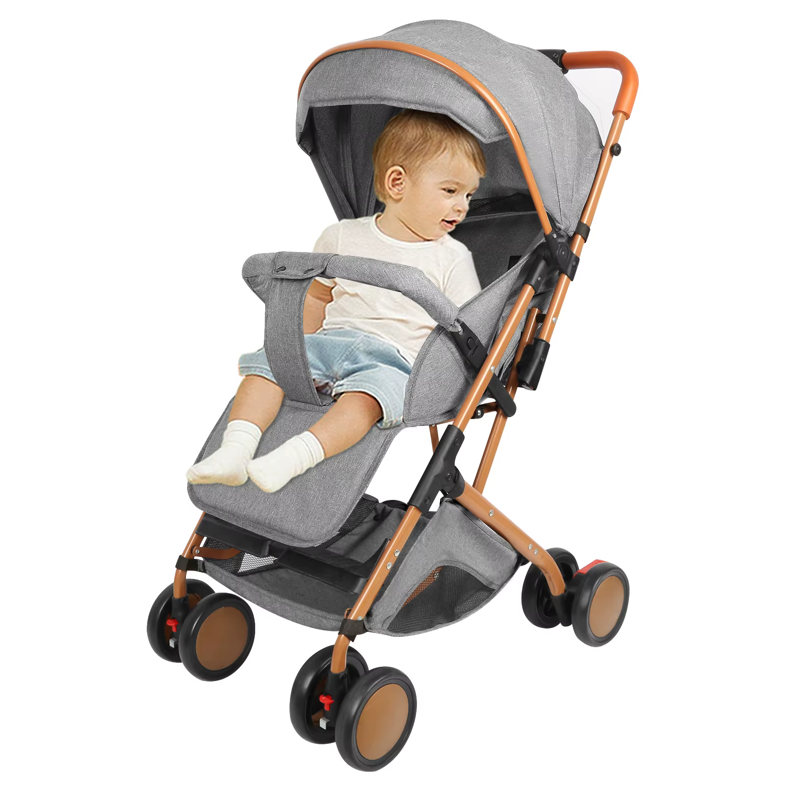 Poussette bébé, chariot avec moustiquaire, jusqu'à 20 kg, avec panier de rangement, 4 roues, pousset
