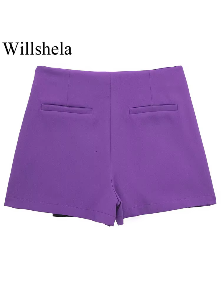 Willshela femmes mode solide asymétrique côté fermeture éclair jupes Shorts Vintage taille haute fem