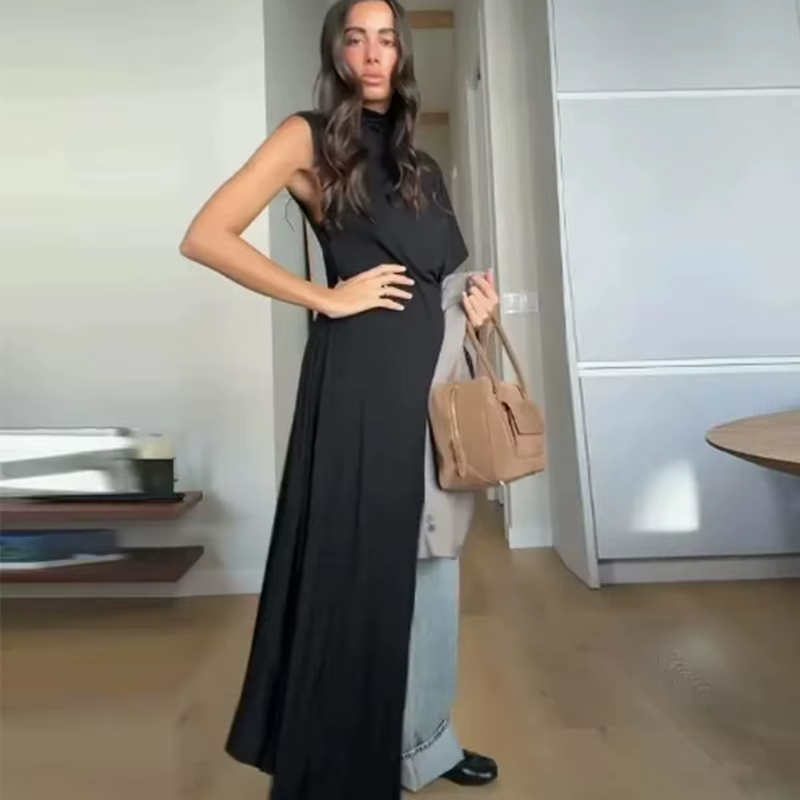Haut plissé asymétrique noir pour femme, nouvelle collection Printemps-Été 2026, élégant et chic, po
