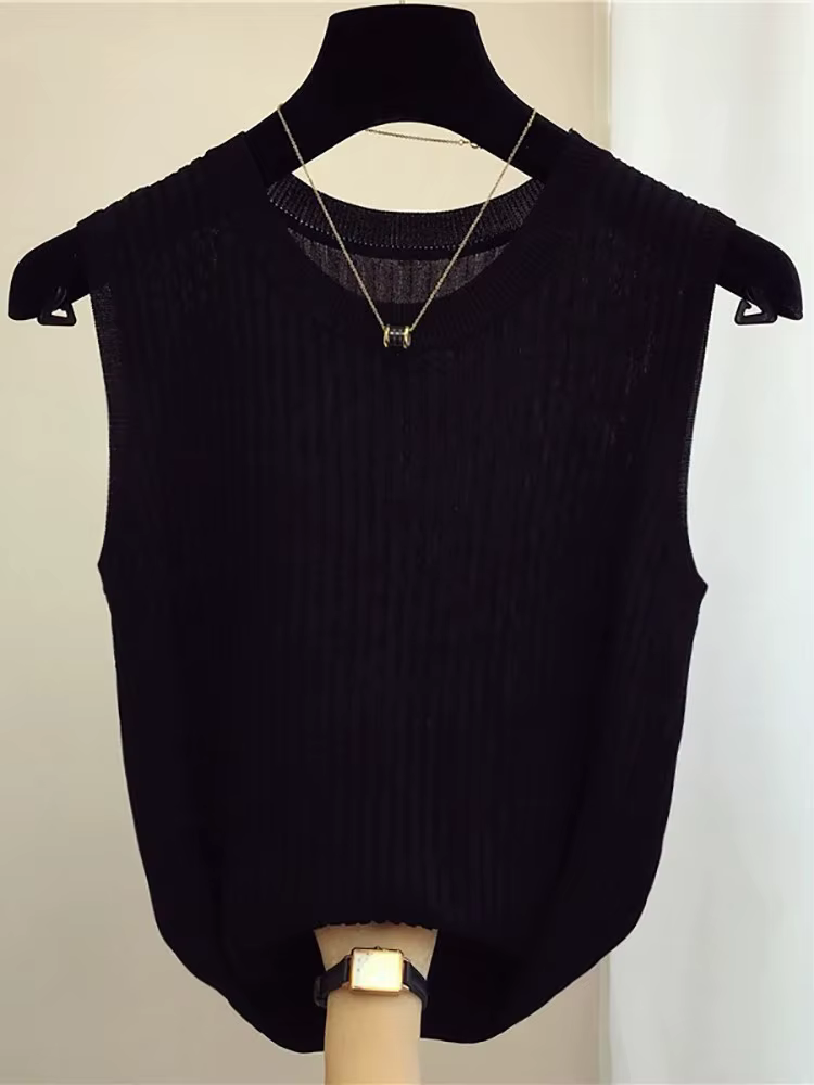 Zjais été printemps débardeurs femmes sans manches tricoté T-Shirts femme élastique mince gilets déc