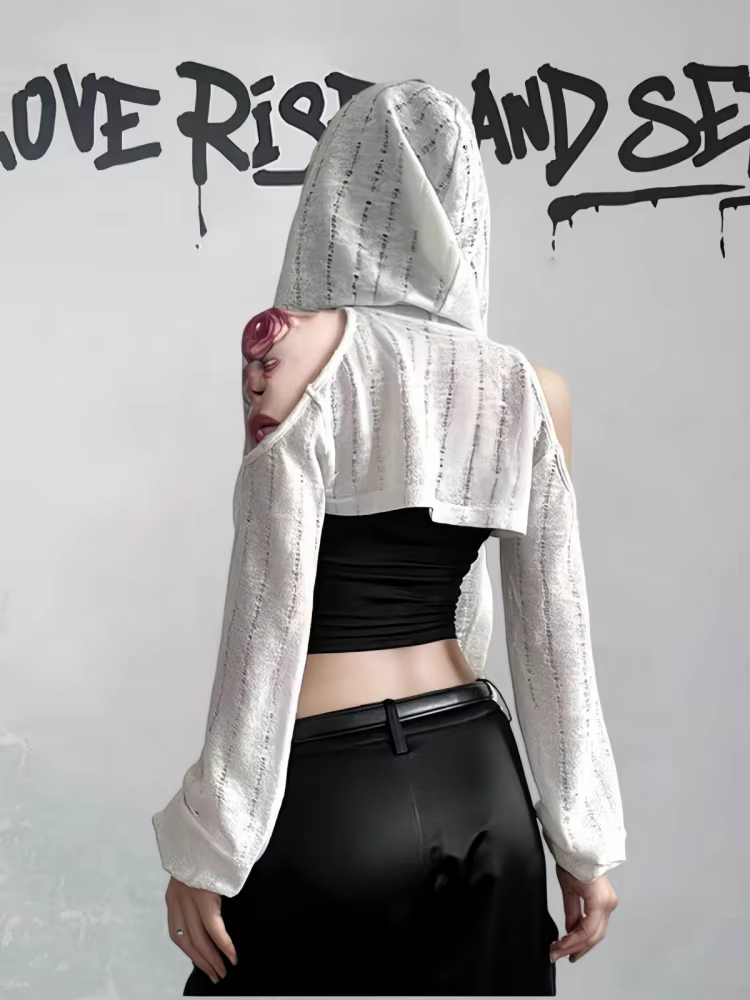 T-shirt à manches longues et épaules dénudées pour femmes, Streetwear d'été, hauts courts, Punk Grun