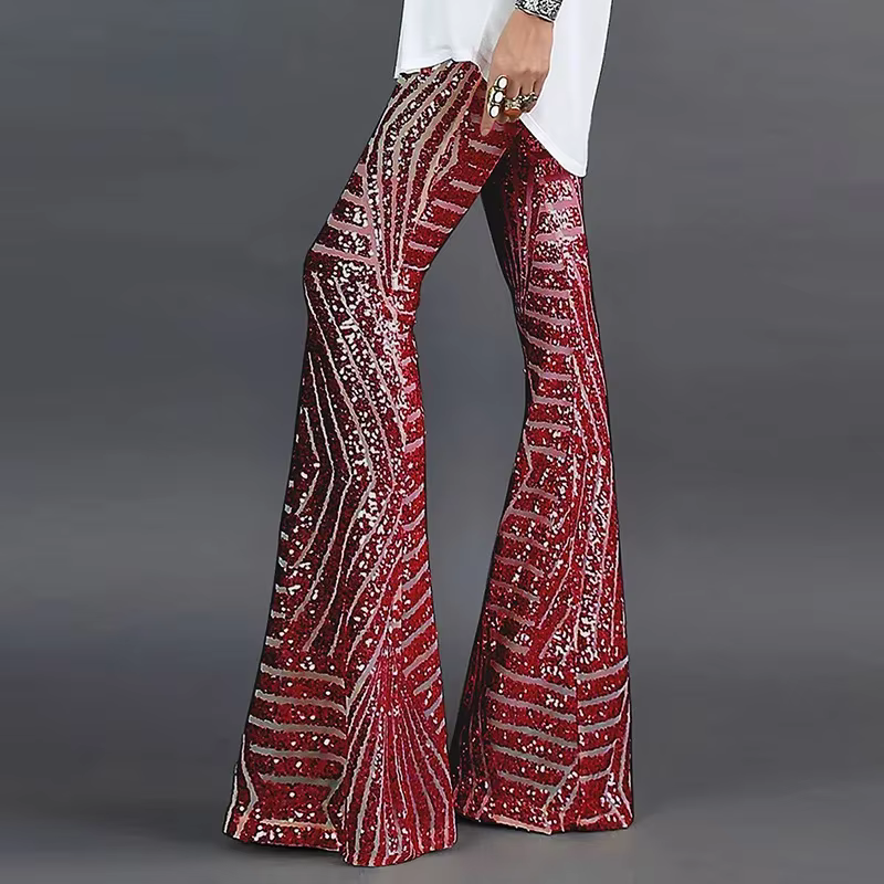 Paillettes taille haute maigre Flare Streetwear sauvage basique mince 2023 tendance Patchwork pantal