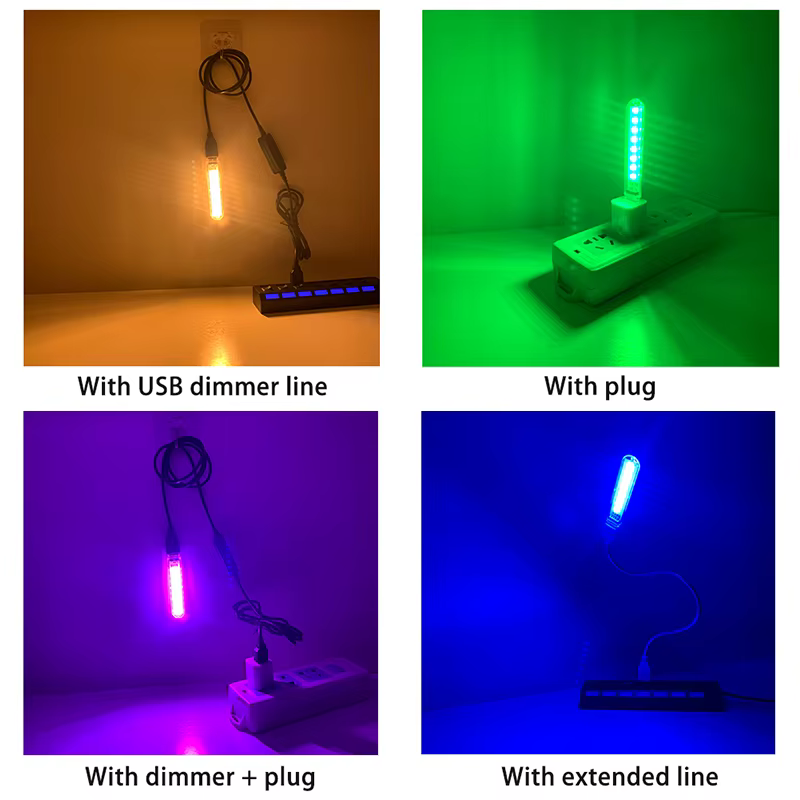 Petite lampe USB à 8LED, dc 5v, 4W, rouge vif, jaune, blanc, bleu, vert, violet, Protection des yeux