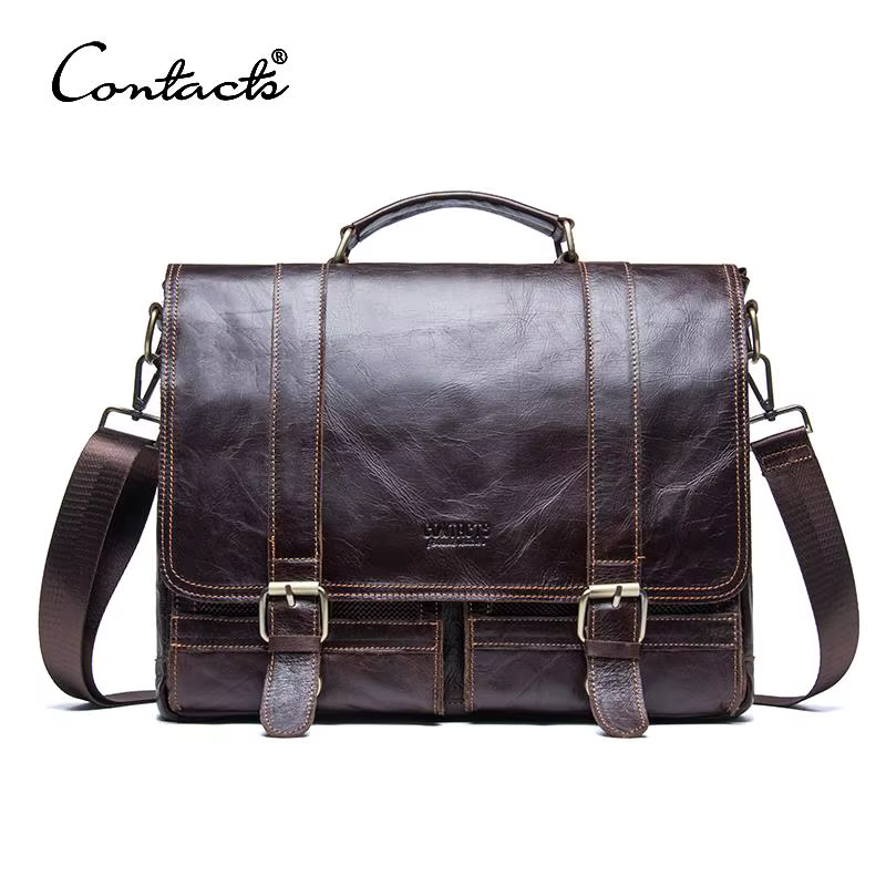 CONTACT'S-Sac à main d'affaires en cuir véritable pour hommes, étui à bombes, grand sac pour ordinat