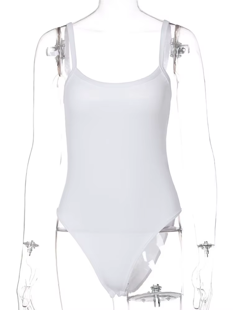 Sangle solide moulante Sexy corps décontracté basique blanc été Body haut pour femme sans manches pu