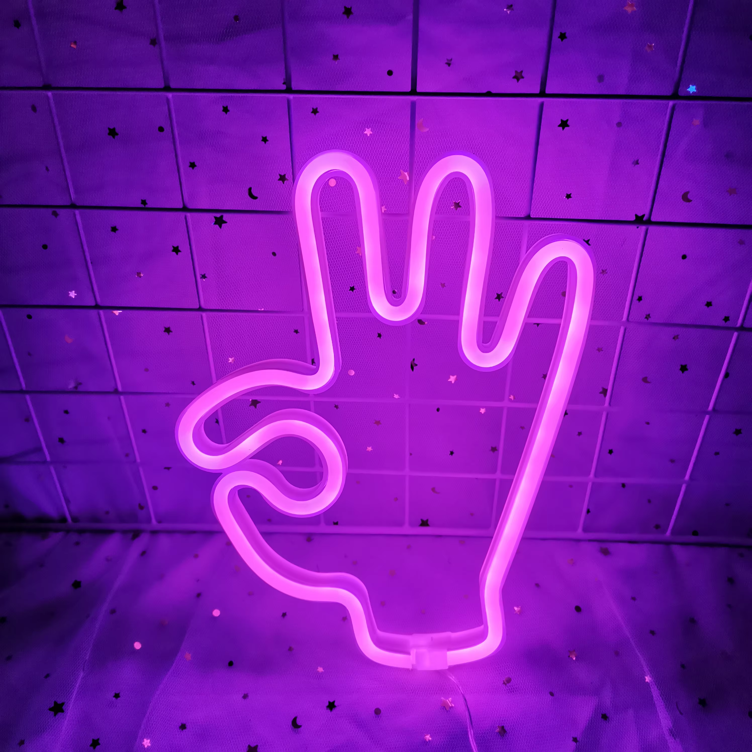 Paix main LED enseigne au néon personnalisé gagne victoire geste ouais néons chambre salon décoratio