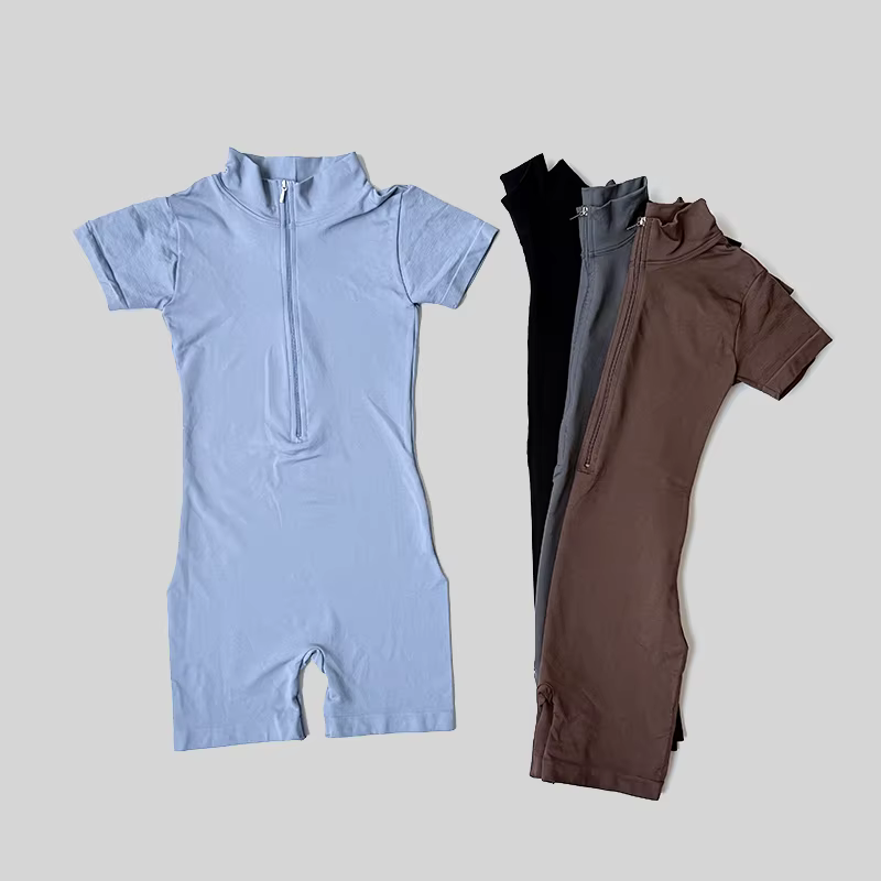 Combinaison d'été à manches courtes avec fermeture éclair, tenue de sport, Fitness, body pour femmes
