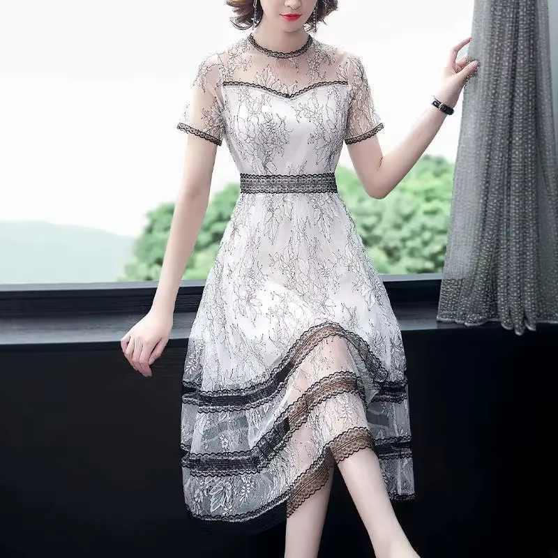 Nouvelle Robe d'été 2026 de Luxe Française Style Vintage Célébrité, en Dentelle et Broderie Chinoise