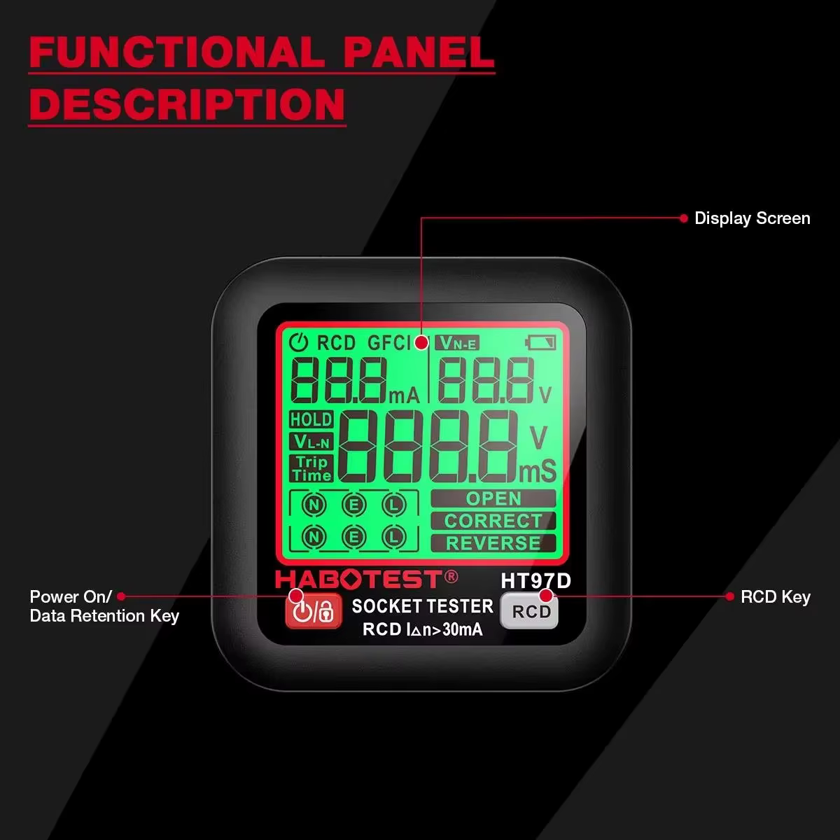 HABOTEST HT97 testeur de prise numérique détecteur de tension intelligent RCD GFCI Test de tension p
