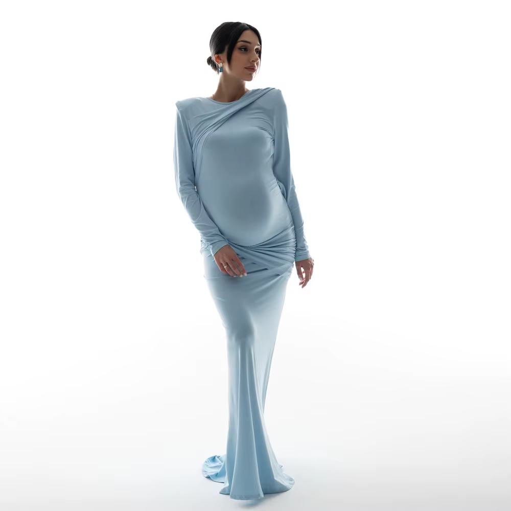 Robes de maternité pour séance photo, robe dos nu de couleur unie, vêtements de baby shower pour fem