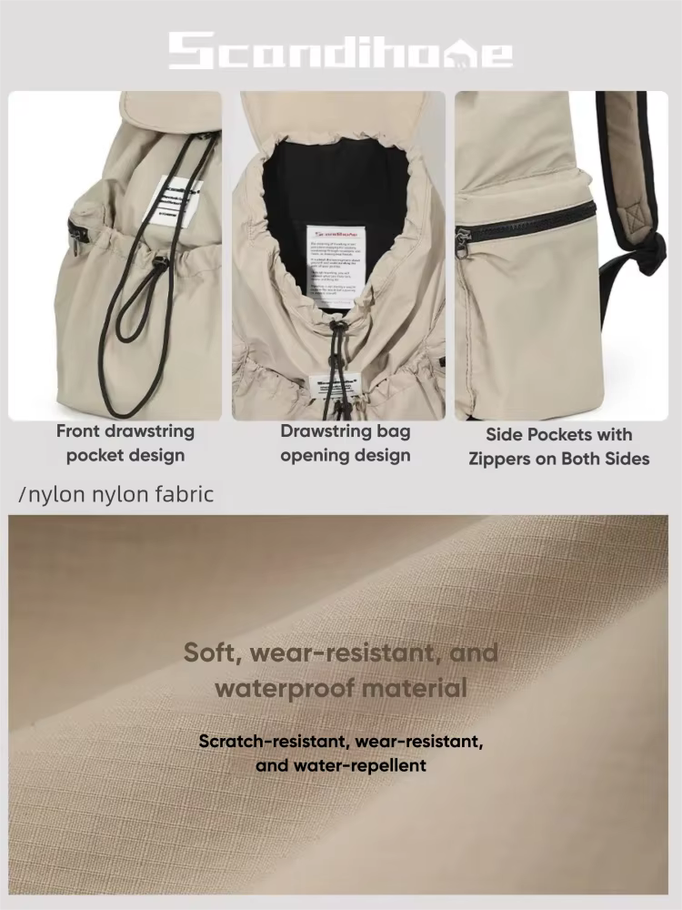 Grand sac à dos imperméable en nylon avec cordon de serrage pour hommes et femmes, compartiment pour
