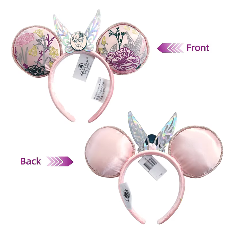 Nouveau serre-tête Disney Minnie Mouse avec oreilles brodées roses, petite clochette, pour cosplay d
