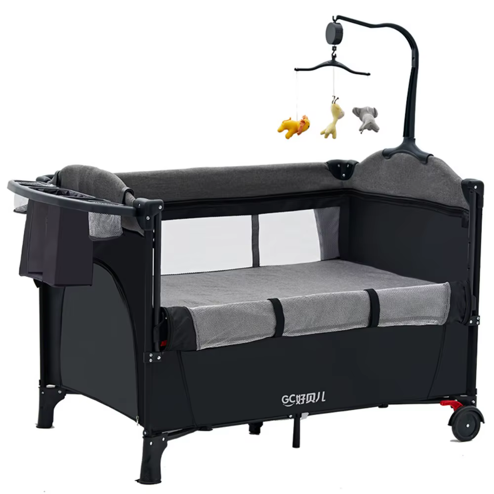 Lit bébé pliable 4 en 1 0-3 ans Lit multifonctionnel avec berceau Table à langer pour bébé