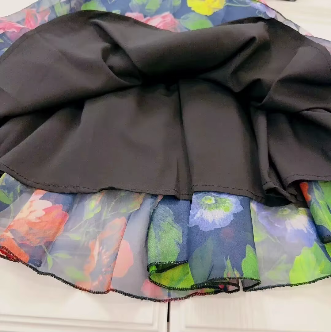 Robe à fleurs noires pour filles, doublure en coton doux, vêtements haut de gamme pour enfants, nouv