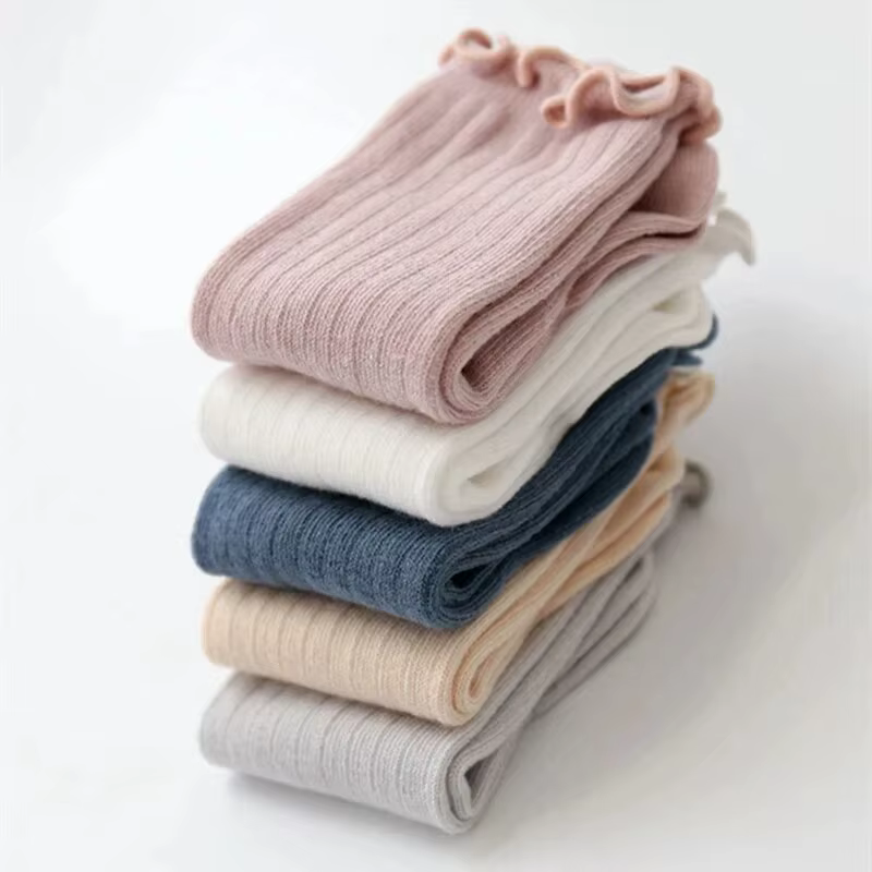 3 paires/lot bébé filles chaussettes dentelle froufrous solide coton longue genou haute enfants chau