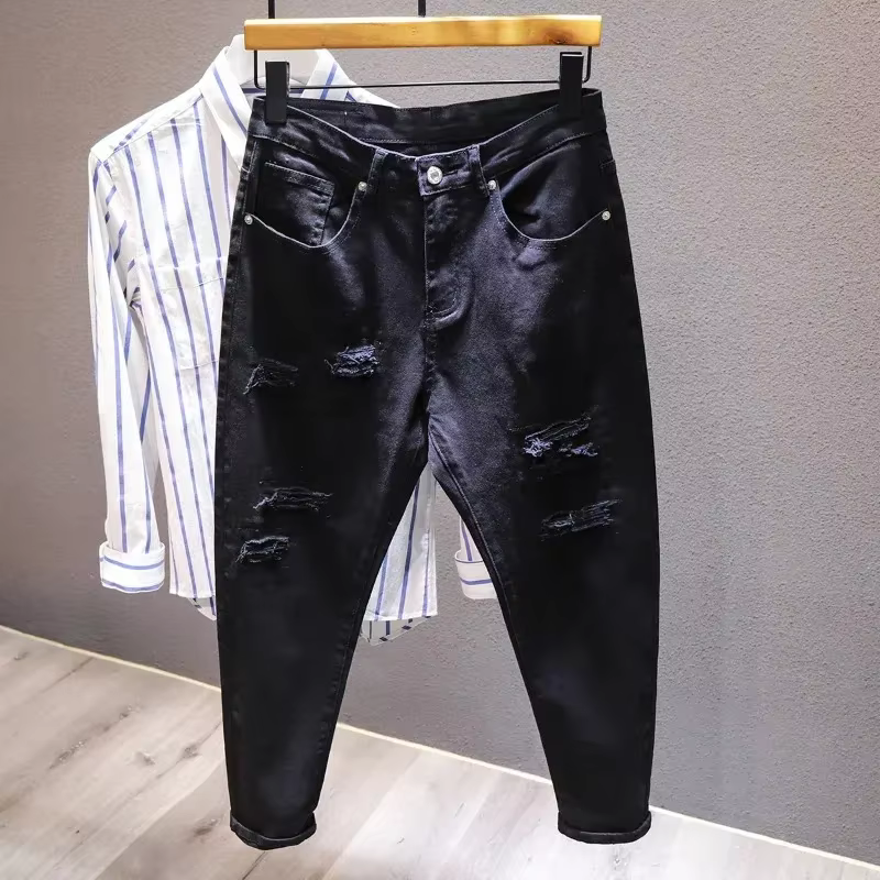 Jeans troués déchirés pour hommes, pantalons masculins blancs, streetwear confortable, denim, mode h
