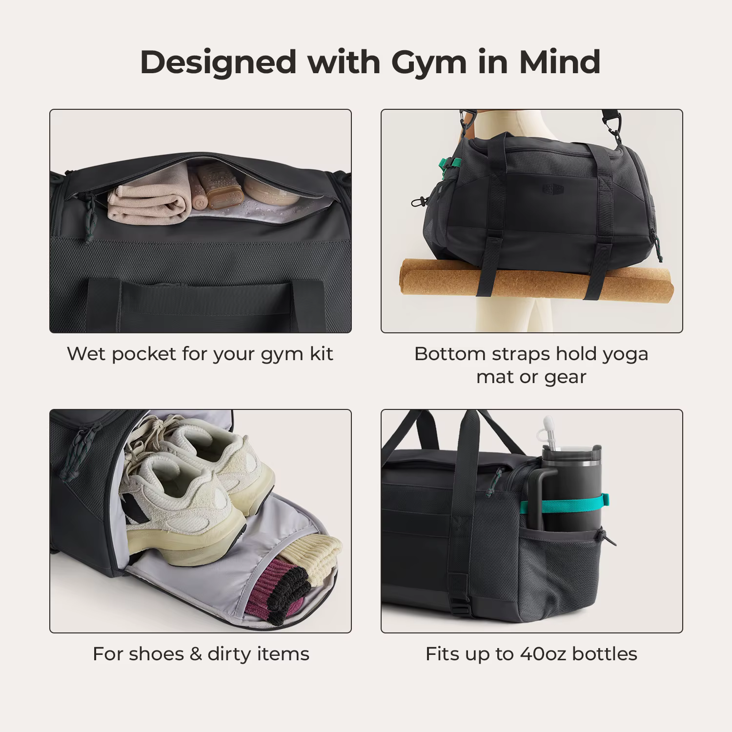 BAGSMART Sac de voyage de grande capacité, sac de sport léger avec compartiment à chaussures, poche 