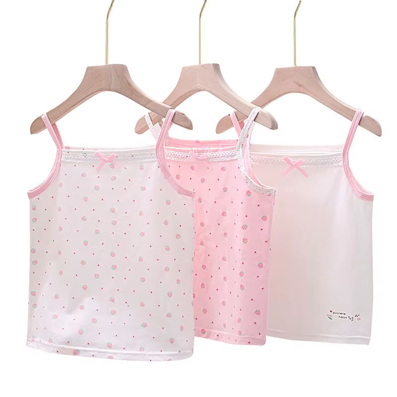 3 pièces/lot filles coton Singlet sous-vêtements réservoir fraise imprime enfants sous-vêtements cot