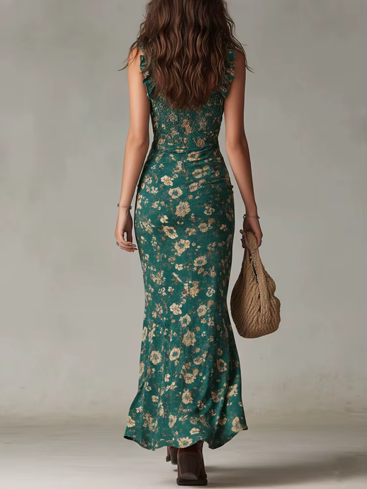 Robe maxi décontractée pour femmes printemps-été, robe élégante sans manches à imprimé rétro pour fe