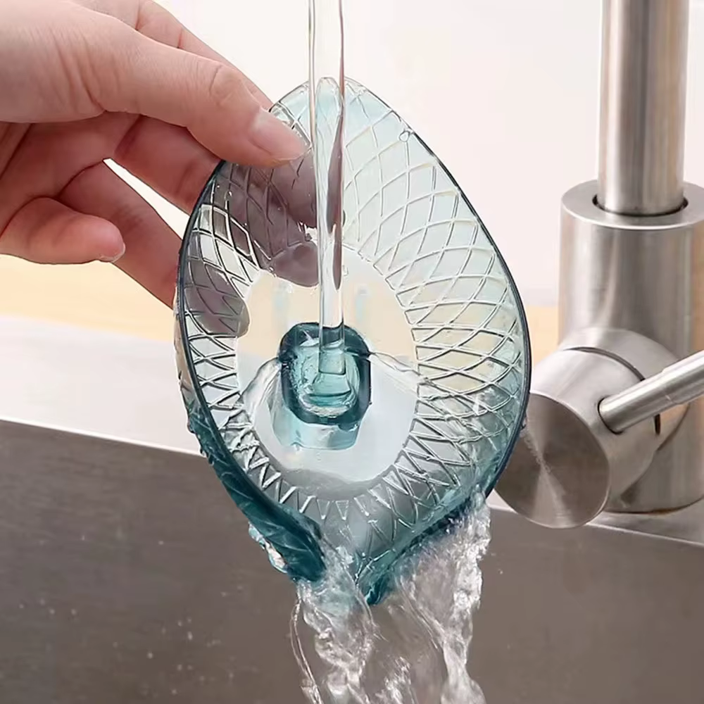 Boîte à savon de vidange Design feuille avec ventouse, plateau à savon décoratif en plastique auto-d