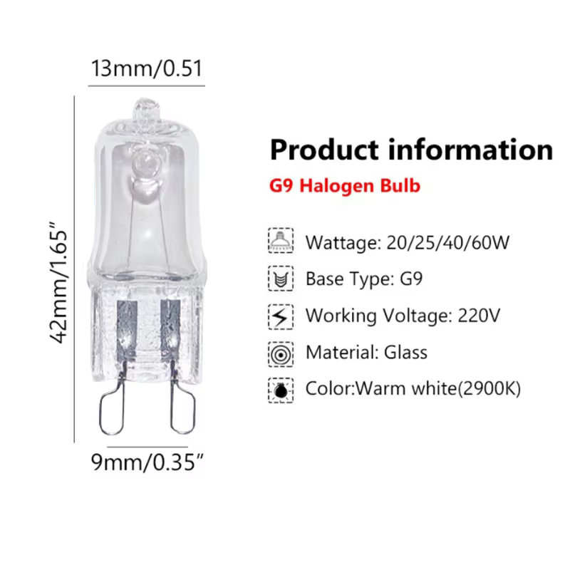 10 pièces ampoules de four G9 ampoules halogènes haute température lumière de vapeur 25w 28w 40w 60w