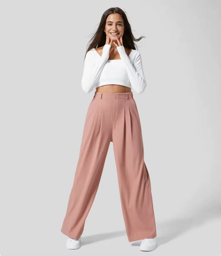 Pantalon femme plaid minceur pantalon large avec poches taille haute femme décontracté minceur panta