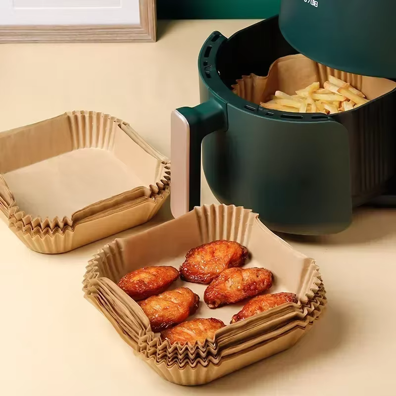 Papier jetable pour friteuse à Air, 50/100 pièces, carré et rond, plaque de cuisson pour Barbecue, t