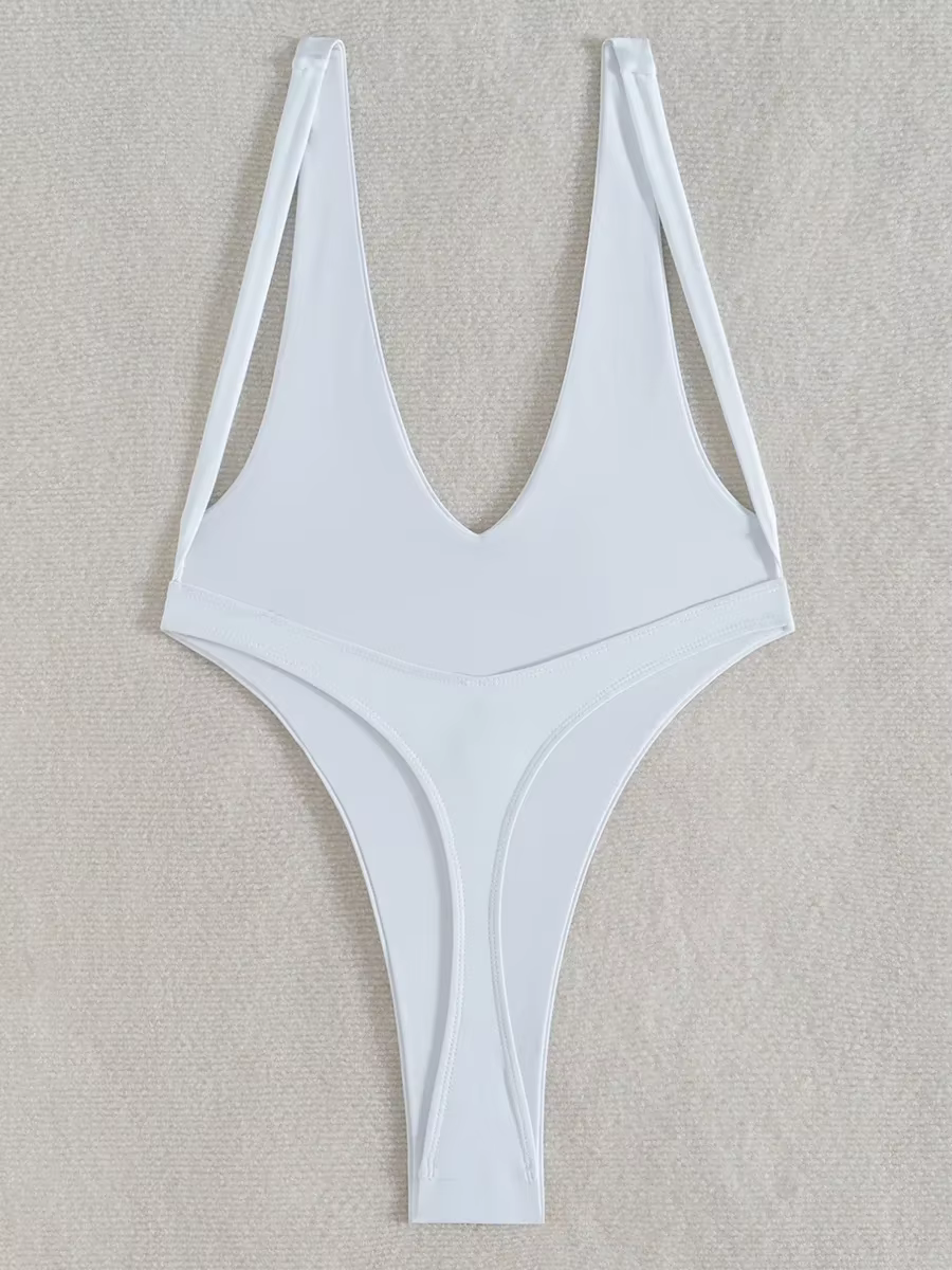 Maillot de bain une pièce pour femme, décolleté en V profond, coupe haute, string, dos nu, monokini,