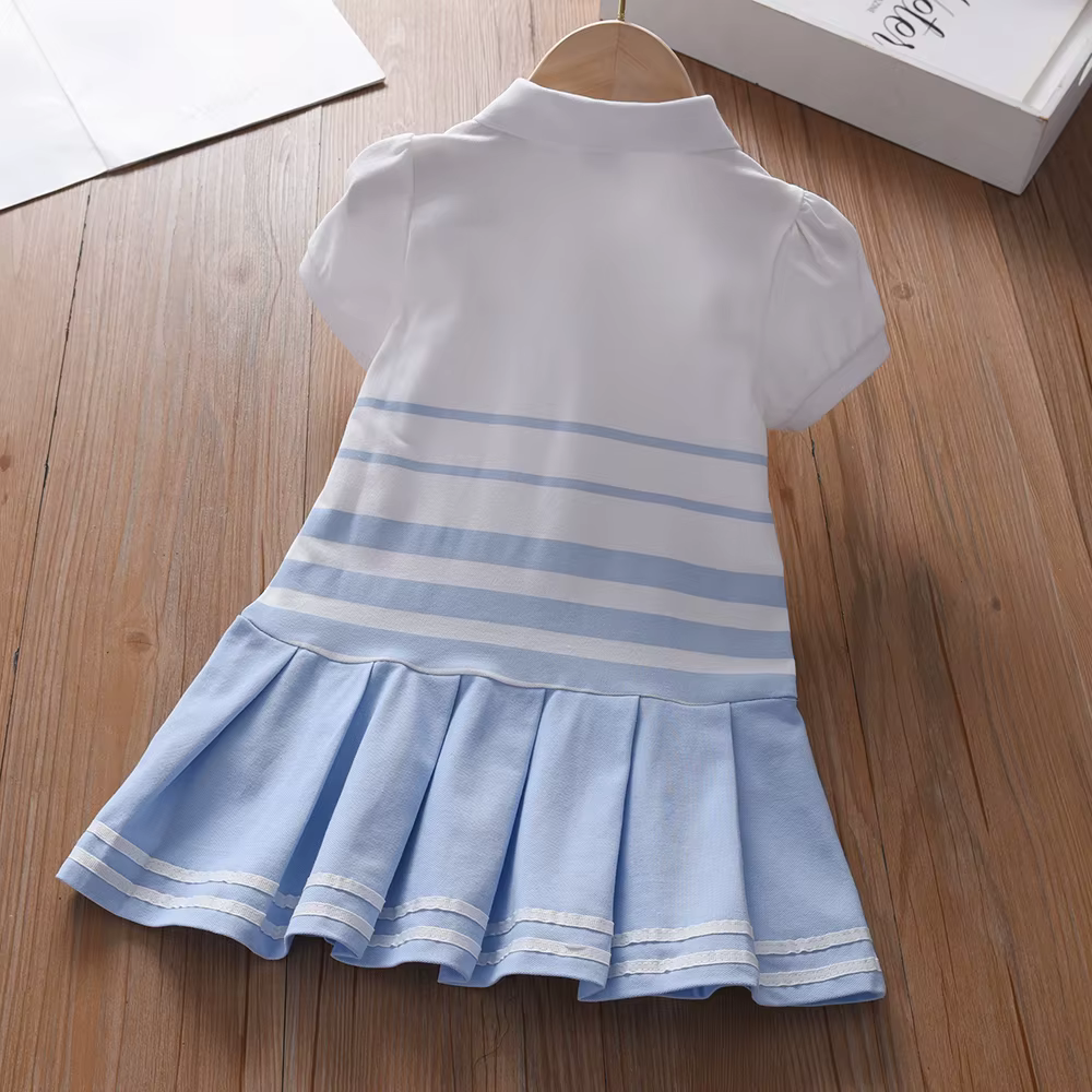 Robe Polo à rayures pour filles, vêtements élégants à manches bouffantes, robes d'été pour bébés fil