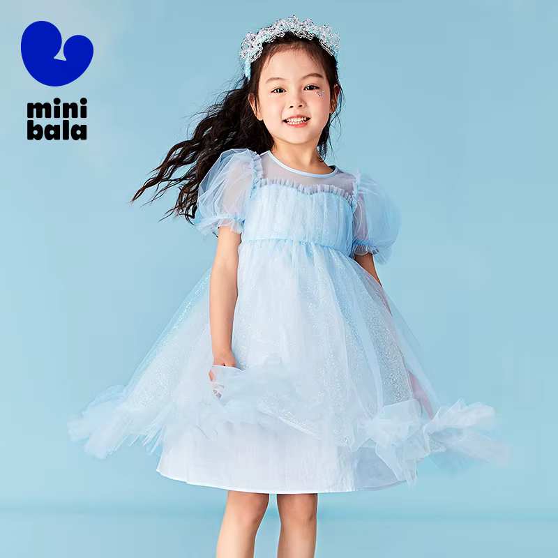 Robe trapèze Mini Bala pour filles, maille flottante, manches bouffantes, princesse haute audio, béb