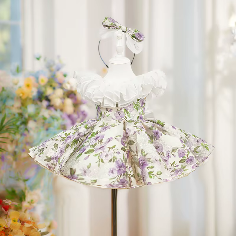 Robe de soirée pour filles, costume de fête du premier anniversaire, robe de soirée fleurie pour enf