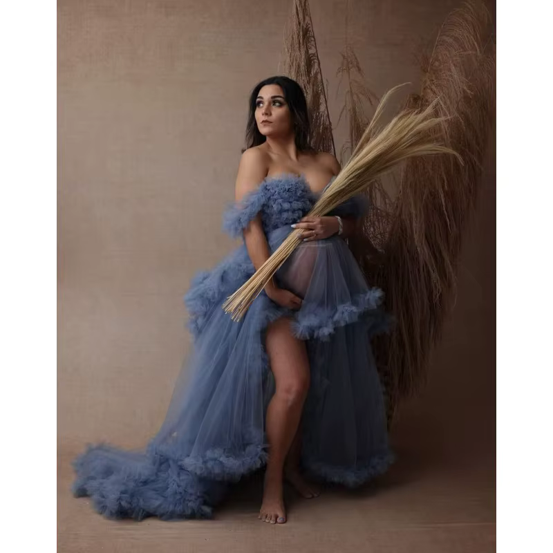 Robe de maternité essentielle pour la photographie de grossesse - Tulle transparent, volants bouffan