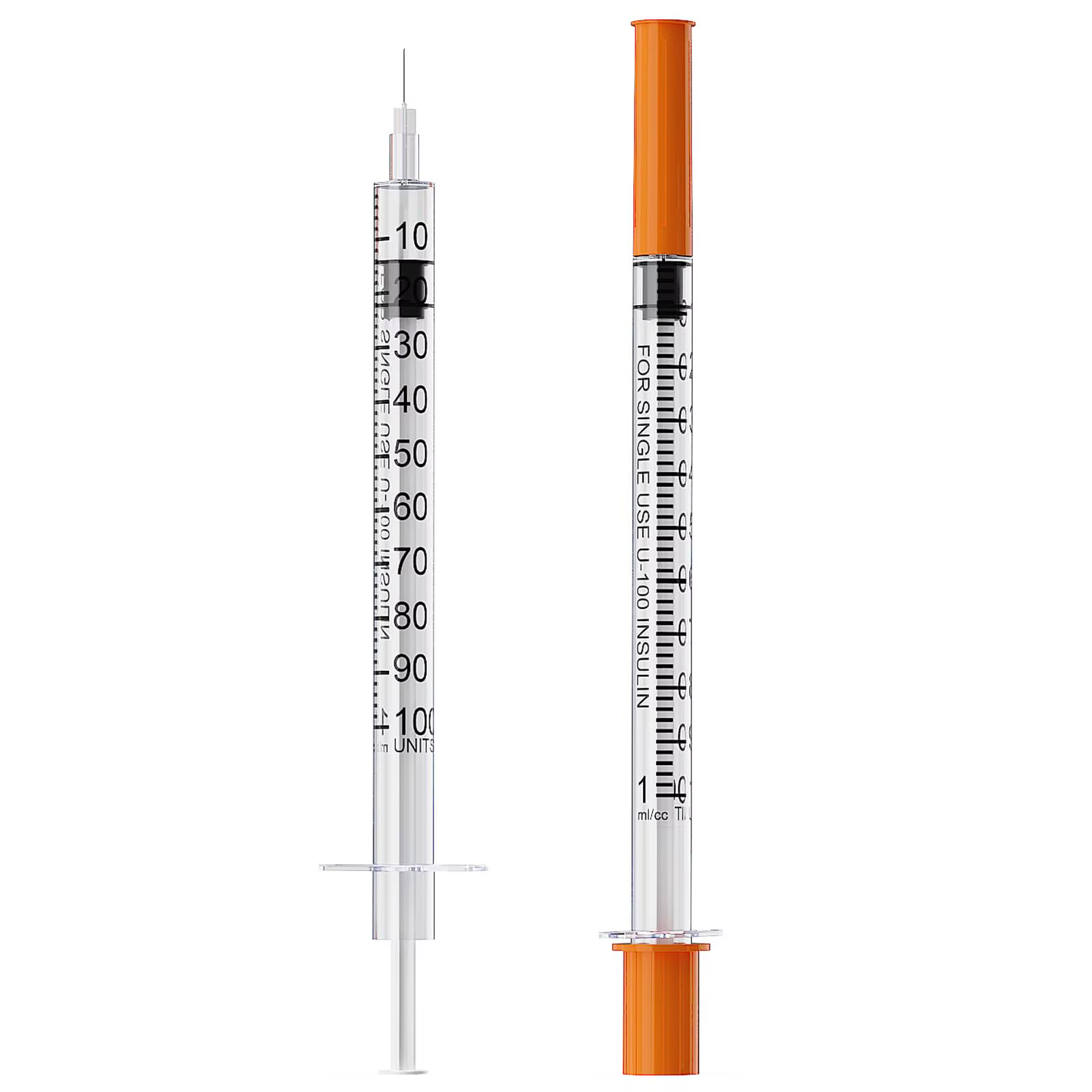 Seringage à insuline avec capuchon Orange à aiguille, stérilisé, emballé individuellement, sécurité