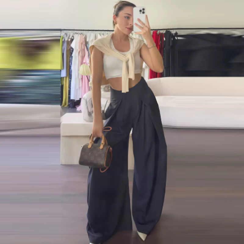 HXAO pantalon Baggy rayé pantalon femme automne 2025 élégant plissé jambe large pantalon surdimensio