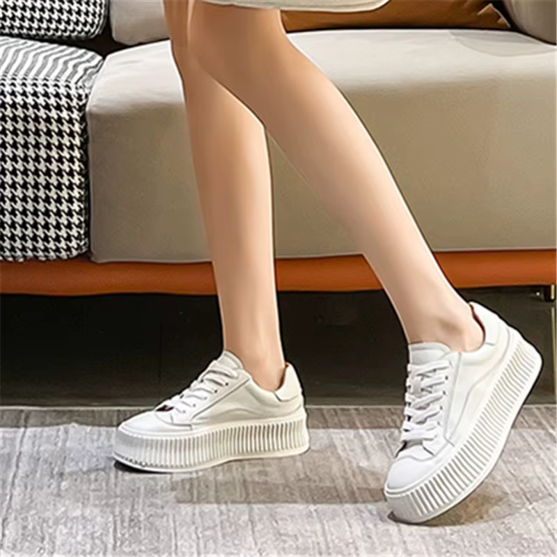 MORAZORA 2026 Nouvelles baskets décontractées à plateforme pour femmes, en cuir véritable, à lacets,
