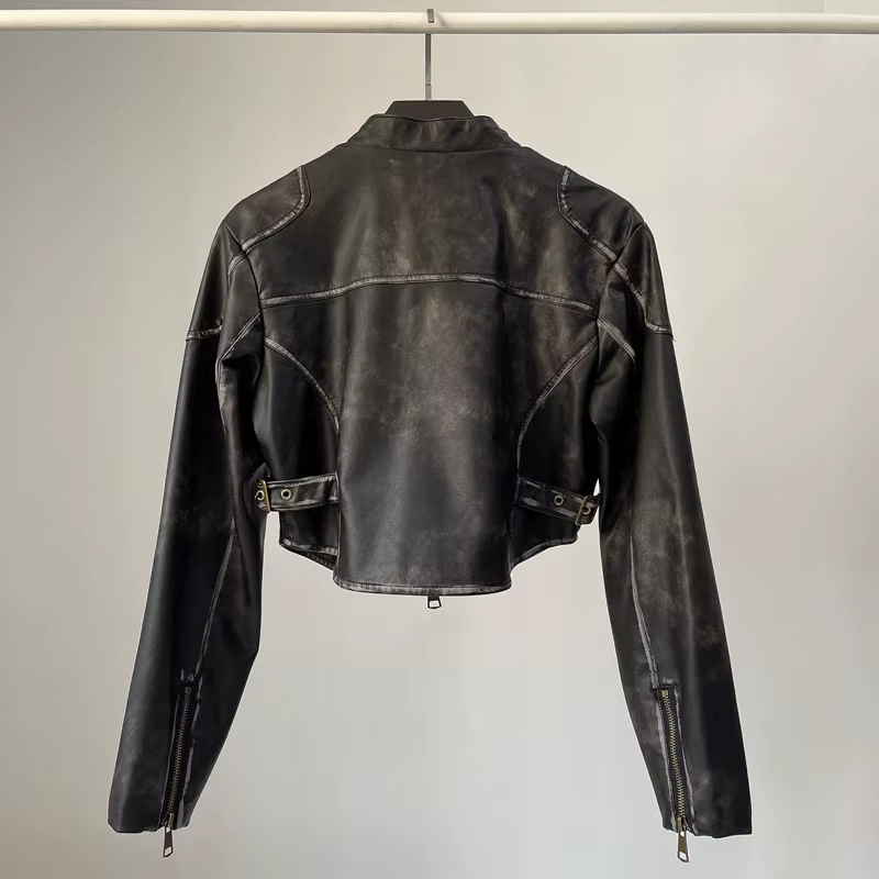 YOZOU-Veste de motard en similicuir PU pour femme, manteau de moto court, fermeture éclair, noir et 