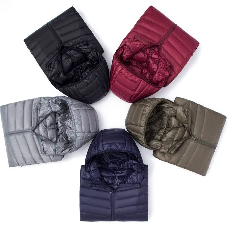 Doudoune Légère à Capuche pour Homme, Doudoune Courte, Grande Taille, Décontractée, Couleur Unie, No