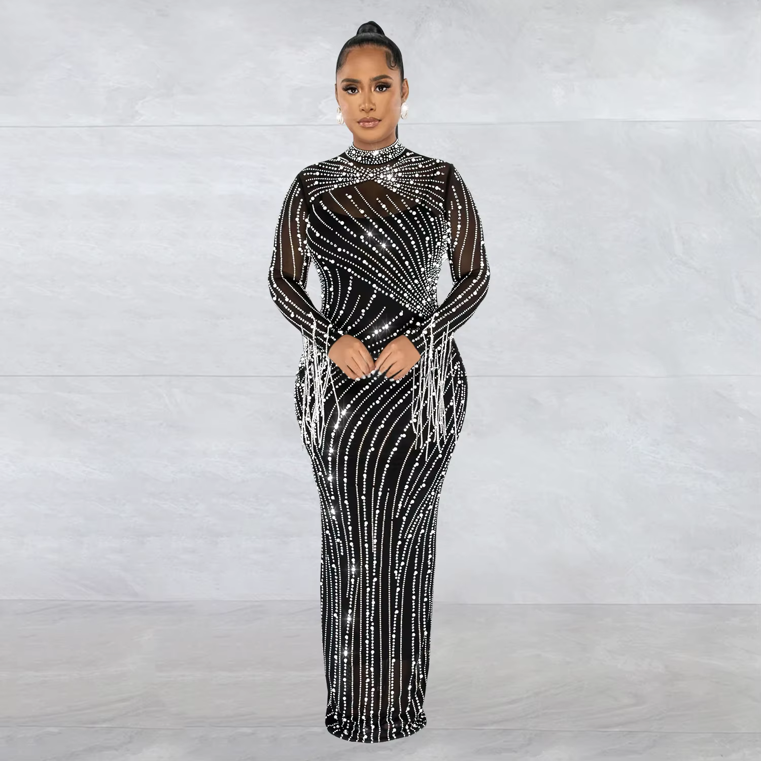 Rotterdam-Robe Longue Transparente avec Strass, Costume Luxueux de Danseuse, Tenue de Soirée Nue Cli