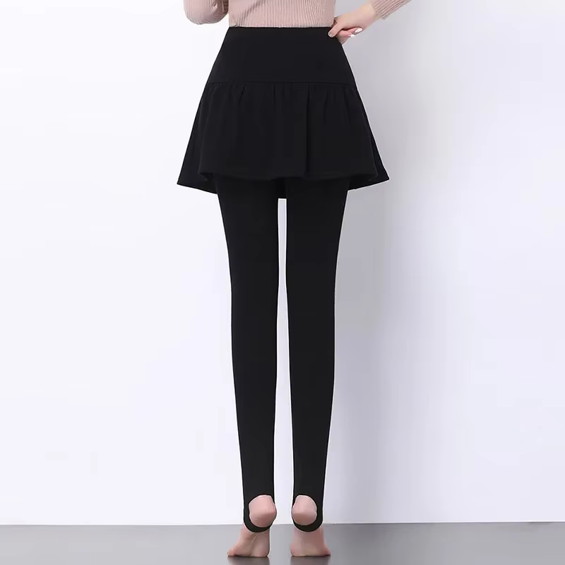Femmes jupes plissées Leggings épaissi peluche hiver chaud pantalon thermique serré pantalon Leggins