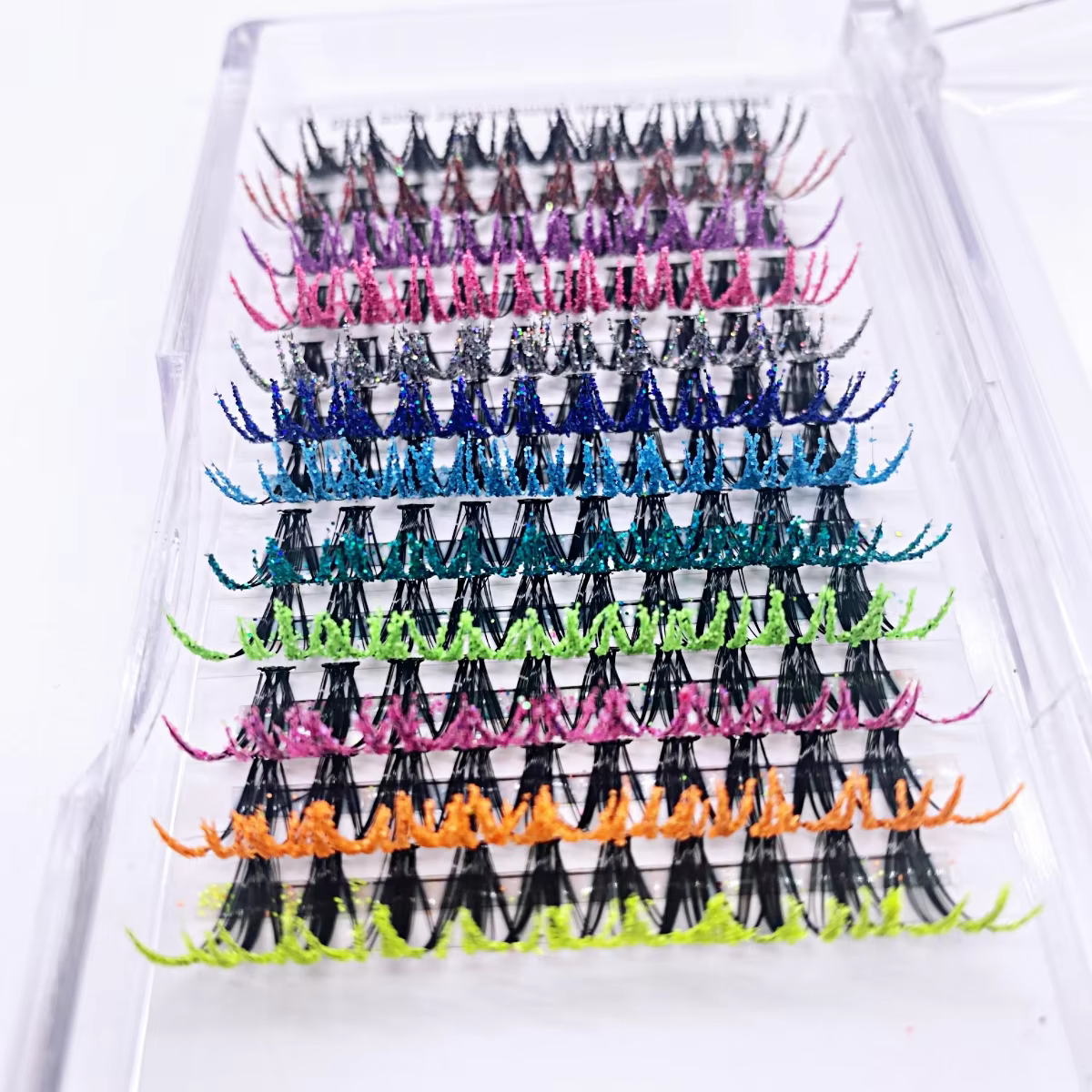 Extension de faux cils individuels à paillettes colorées, Volume russe, éventail préfabriqué, noël, 