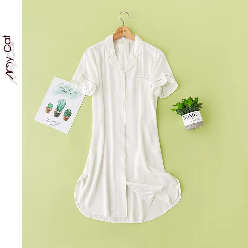 Chemise de nuit d'été en Viscose douce et soyeuse pour femmes, chemise de nuit respirante à boutons,