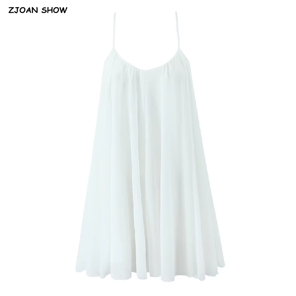 BO00-Robe courte à bretelles dos nu pour femmes, col rond, fermeture à glissière au dos, mini robes 