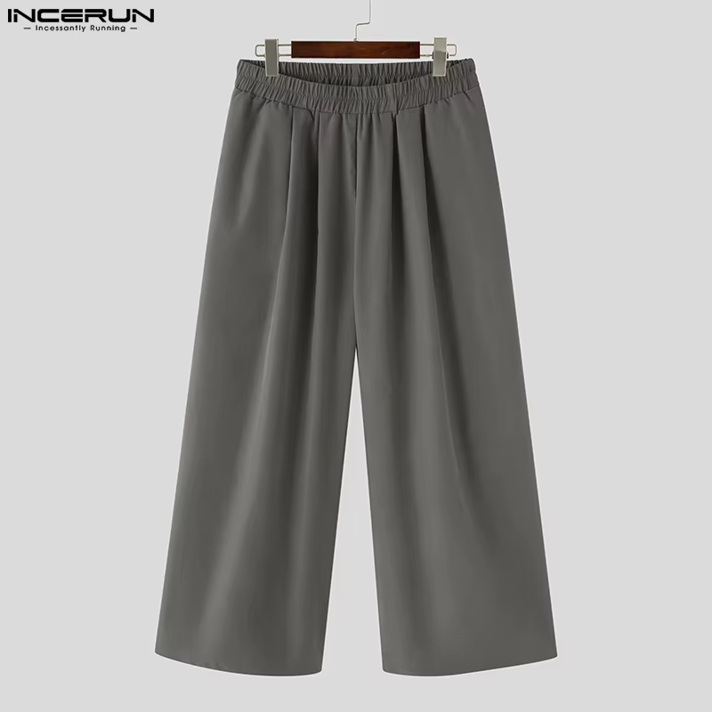 INCERUN hommes pantalons à jambes larges couleur unie jogging ample taille élastique pantalon hommes