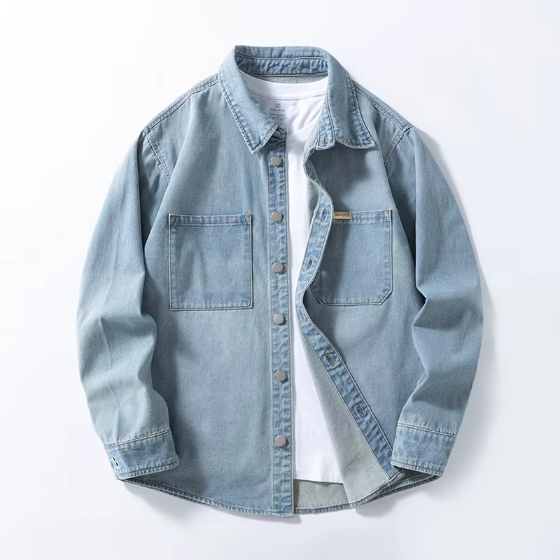 Chemise ample en denim fin et non extensible pour hommes, style américain, polyvalente, Vintage