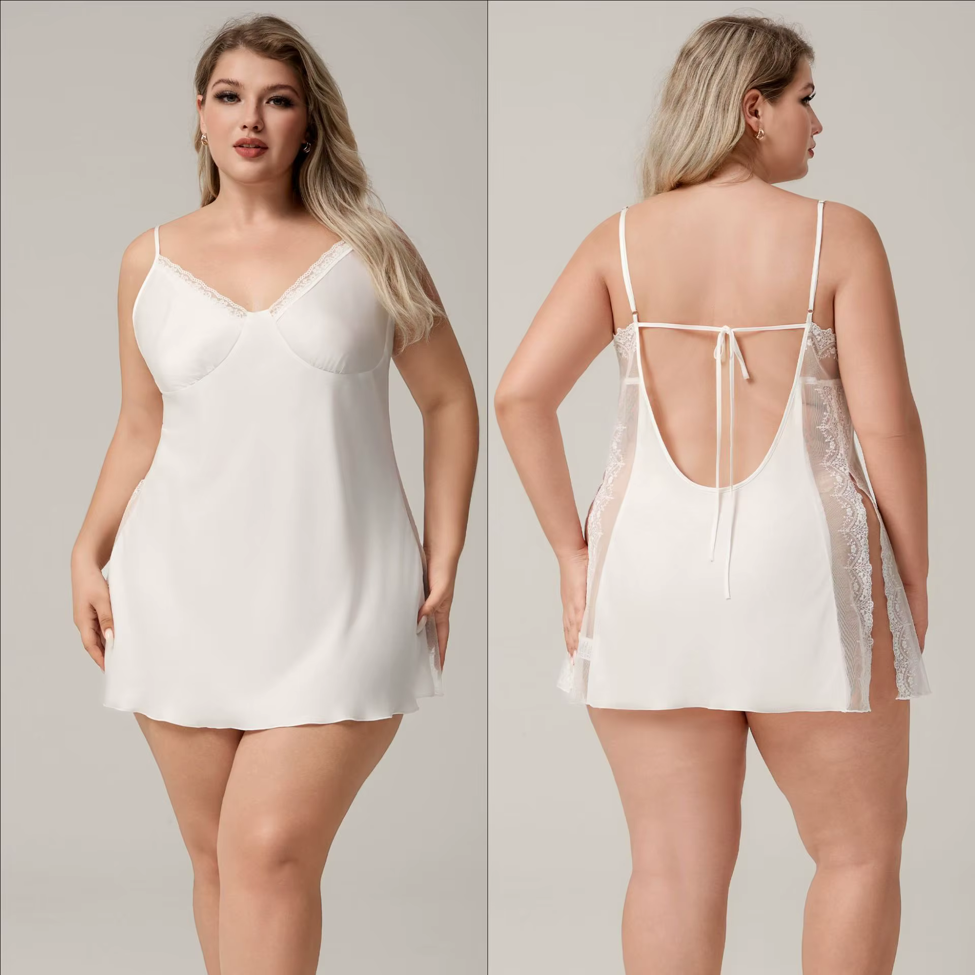 Chemise de nuit blanche Sexy pour femmes, dos nu, robe de maison, vêtements de nuit, Lingerie intime