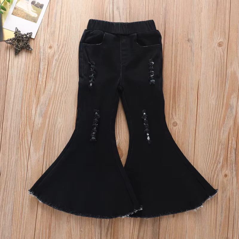 Jean moulant pour bébés filles, pantalon en Denim à trous, décontracté, extensible, évasé, vêtements